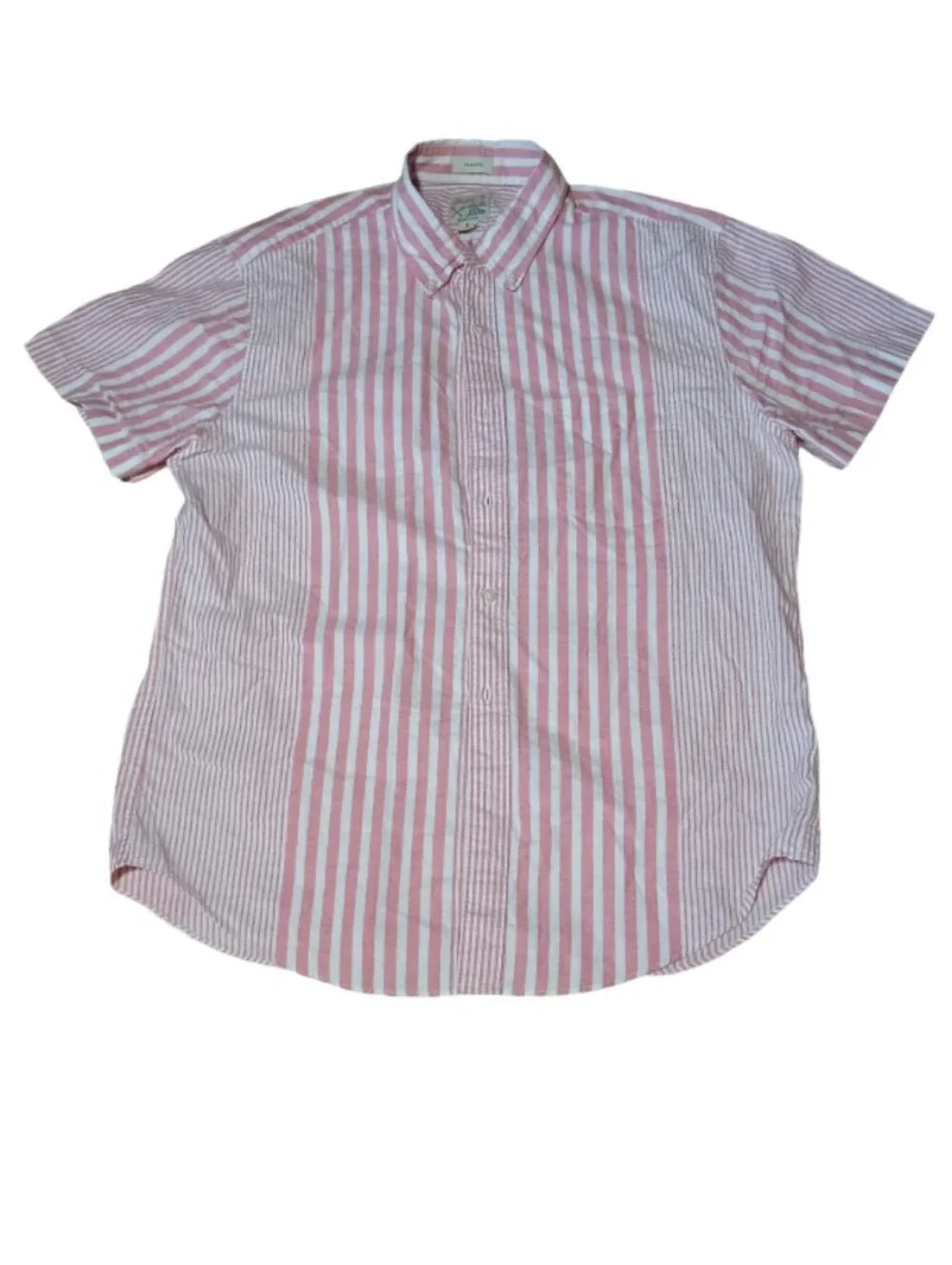 J. Crew Pink and White Striped Short-Sleeve Button-Down Shirt